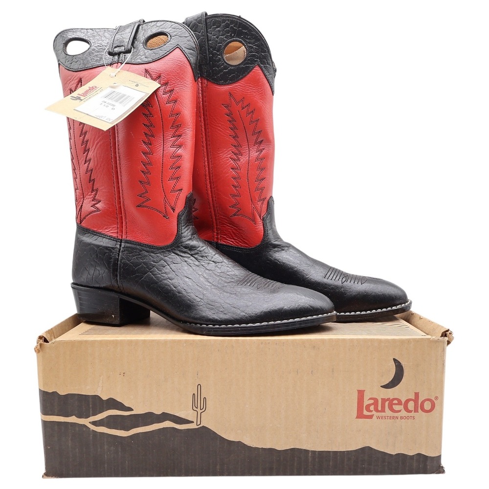 Laredo Kids Cowboy Boots 5.5 D Black Bullhide Red Leather Western NWT CB295